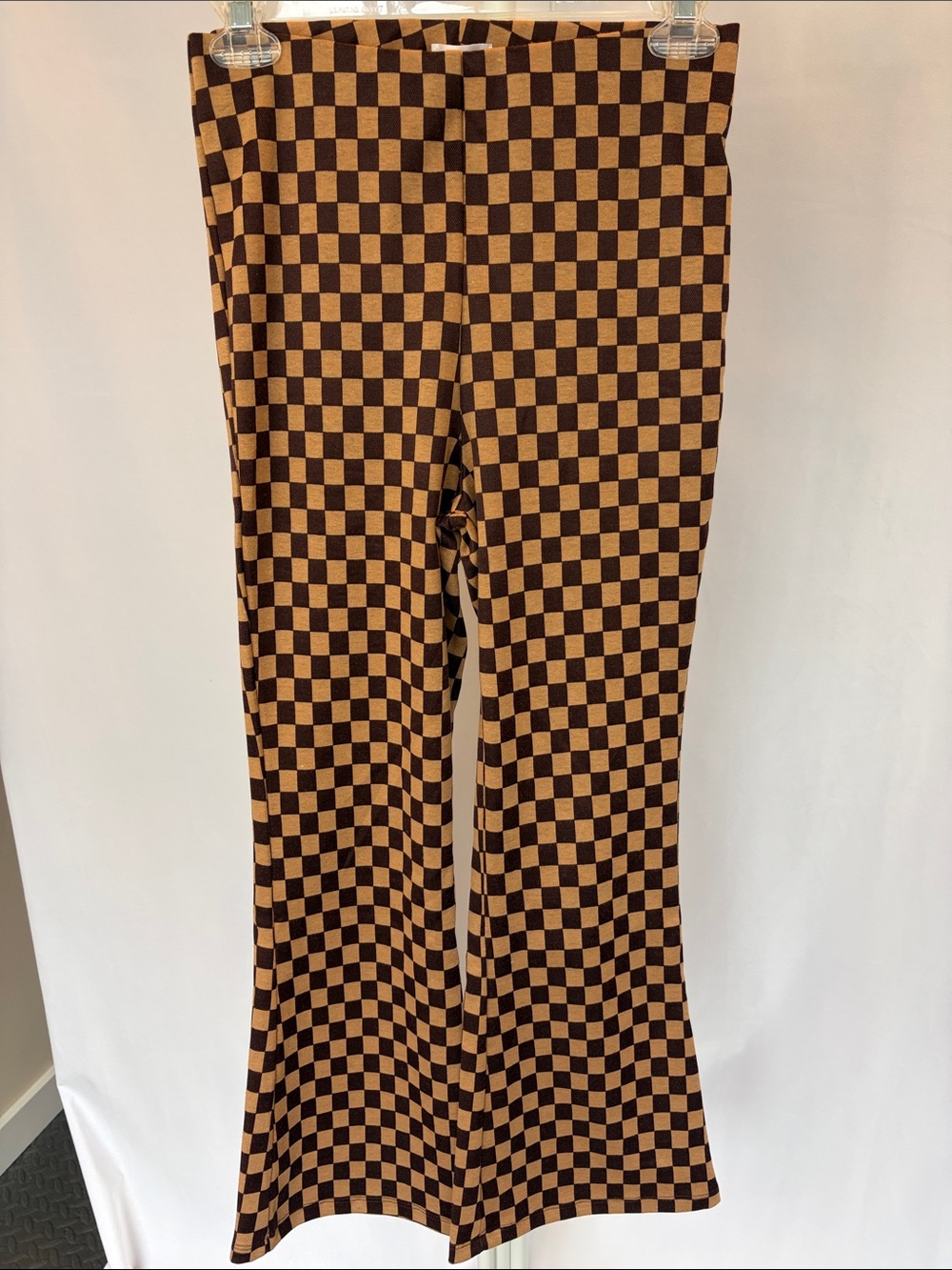 love on a hanger Brown & Tan Checkerboard Flare Pants